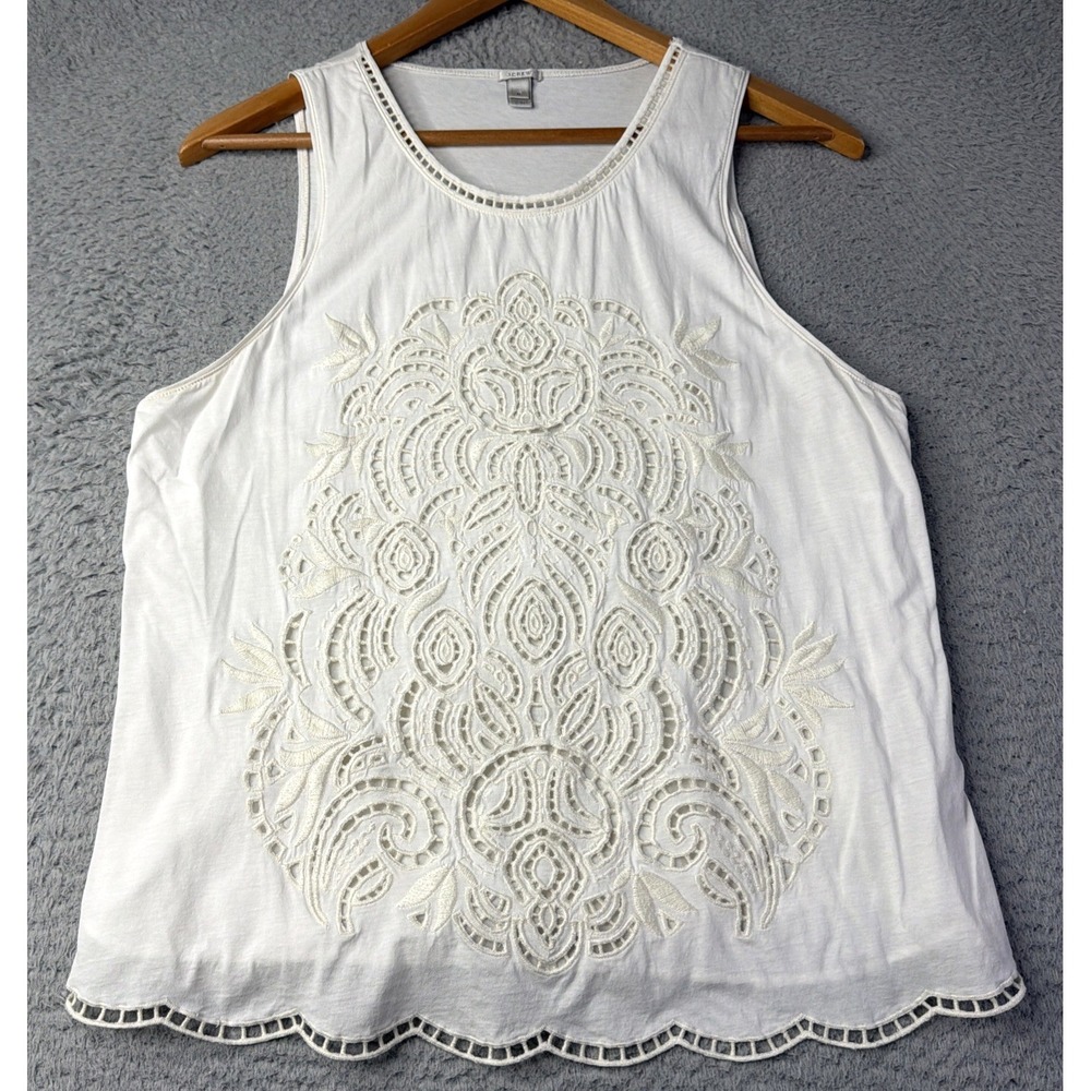 J. Crew Tabk Top Womens Size Medium Cut Out Front Ivory 100% Cotton Sleeveless